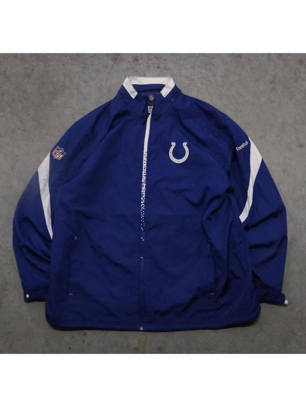 Reebok Indianapolis Colts Jacket Mens 2XL Blue NFL On Field Full Zip Fleece Line